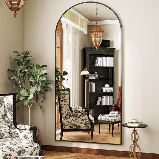 BEAUTYPEAK 71"x30" Arch Full Body Floor Mirror, Full Length Mirror Wall Mirrors Hanging or Leaning Arched-Top with Stand for Bedroom, Dressing Room, Black