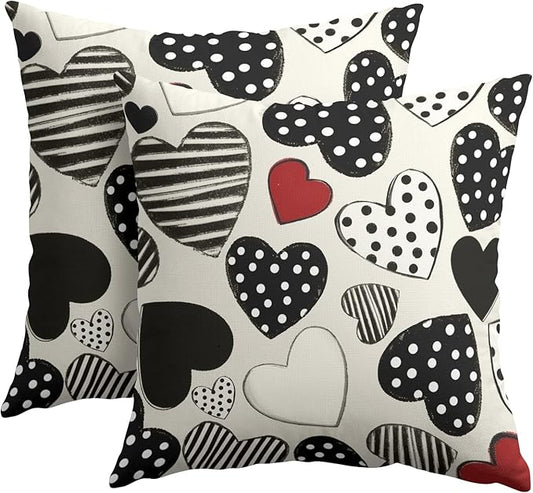 Kawani Valentines Day Pillow Covers 20x20 Inch Black and White Heart Outdoor Decorative Throw Pillow Covers Set of 2 Valentine's Day Pillowcases Farmhouse Cushion Covers for Couch Sofa Decor