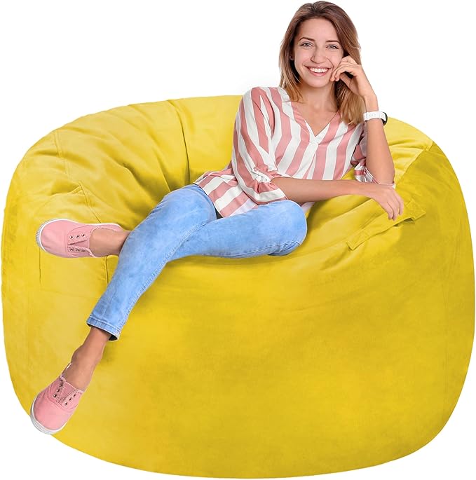 Homguava 3FT Bean Bag Chair: 3' Bean Bags with Memory Foam Filled, Large Beanbag Chairs Soft Sofa with Dutch Velvet Cover-Mustard