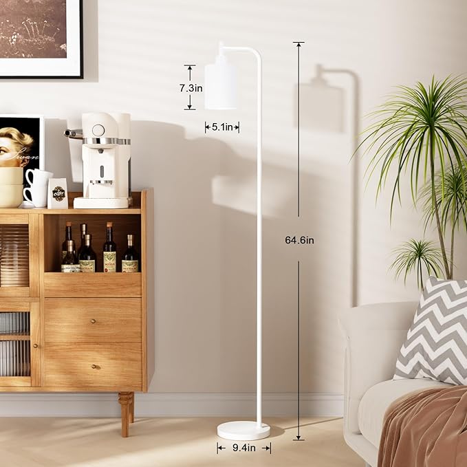 Floor Lamps for Living Room - Industrial Standing Lamp with Glass Shade, Modern White Floor Lamp with LED Bulbs, Farmhouse Floor Lamp for Bedroom, Tall Lamp for Office - White