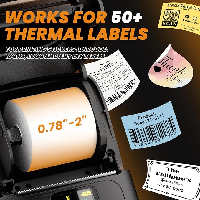 Phomemo M110 Label Makers - Barcode Label Printer Bluetooth Label Maker Portable Thermal Printer for Small Business, Address, Barcode, Logo, Clothing, Mailing, Sticker Printers for Phones & PC, Black