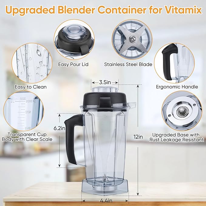 For Vitamix Blender Pitcher 64oz, Upgrade Replacement Pitcher Container Jar Cup for Vitamix 5200 5300 6300 7500 VM0197 VM0101 VM0100 VM0103 E310 Classic Explorian Commercial Professional Series