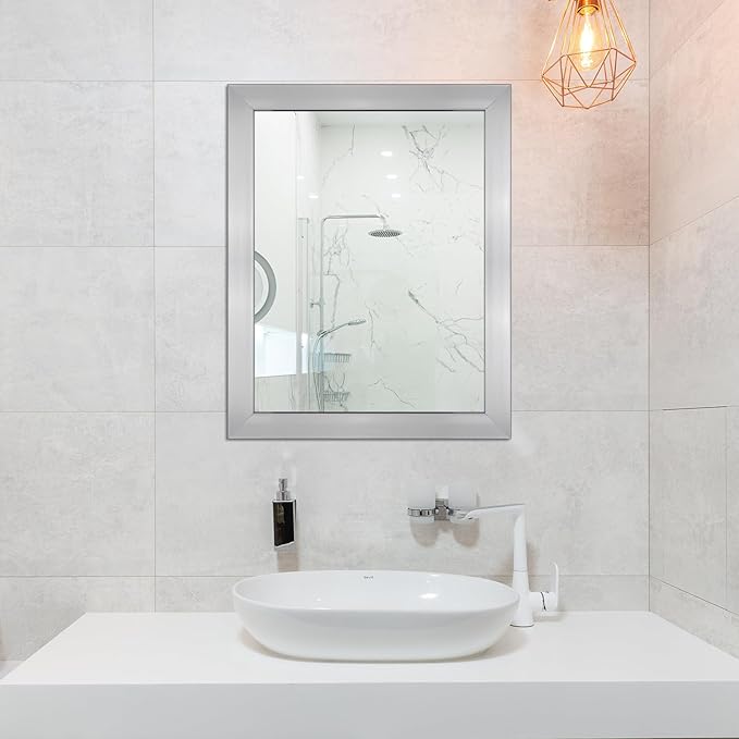 Ruomeng Rectangular Wall Mirror 16" x 20" for Bathroom, Bedroom, Entryway, Living Room, Nickel