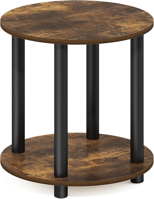 Furinno Turn-N-Tube Simple Design 2-Tier Round Wooden Small Coffee Table, Amber Pine