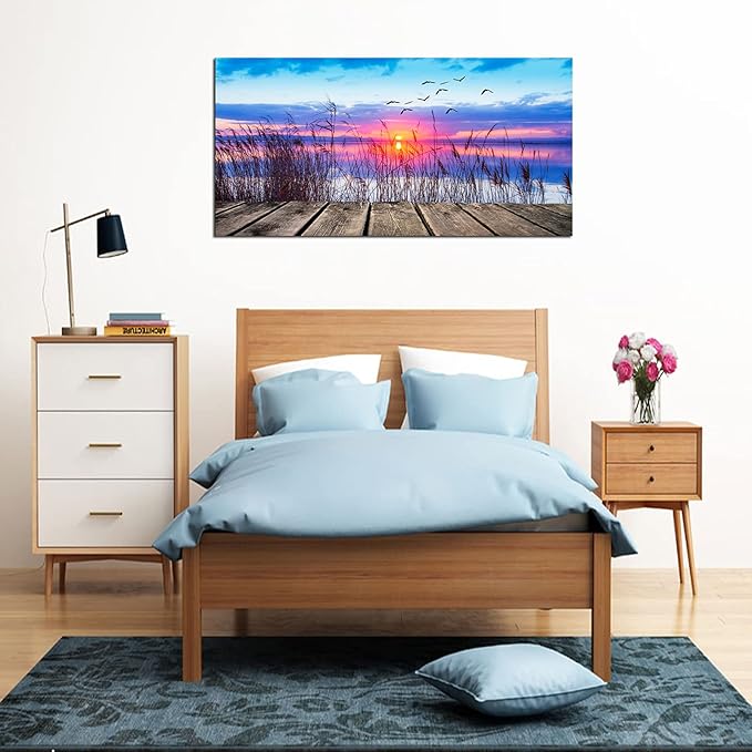 XXMWallArtFC2375 Wall Art Leisure and Free Time On The lake Framed Canvas Prints Painting Sunset Landscape Pictures Ready to Hang for Living Room Bedroom Kitchen Home and Office Wall Decor