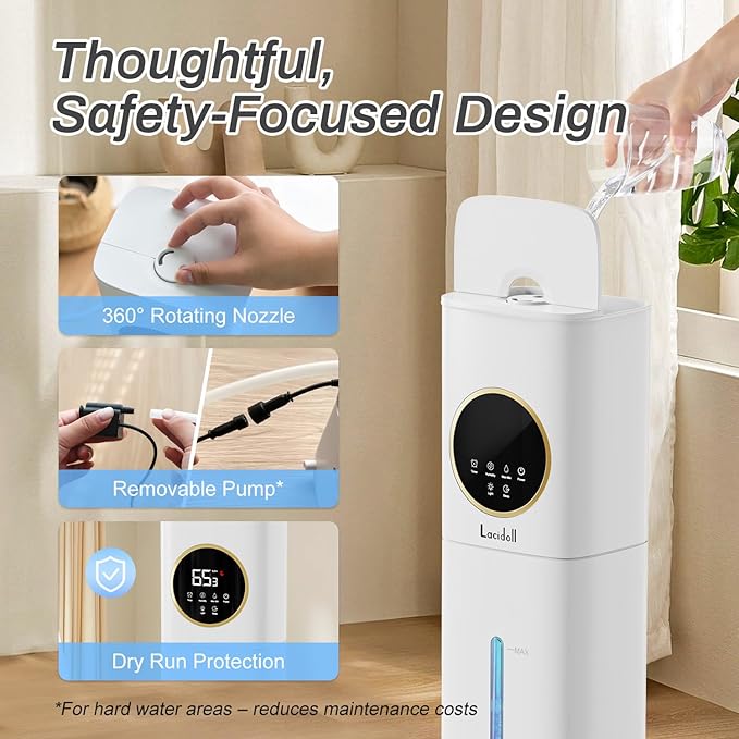 Humidifier Large Room, 2.1Gal/8L Humidifiers for Bedroom Home with Essential Oil Diffuser, Top Fill Whole House Cool Mist Humidifiers for Plants Baby Kids Adults Office, White