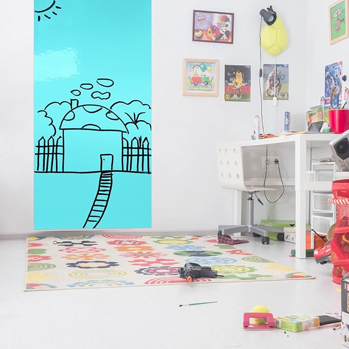 T&W SAME FILM White Board Dry Erase-Colorful Whiteboard Wall Sticker Roll 17.3''X78.7''-Self Adhesive Dry Erase Paper for Desk/Glass/Fridge/Office/Door/Classroom/Kids/Adults-3 Markers-Blue