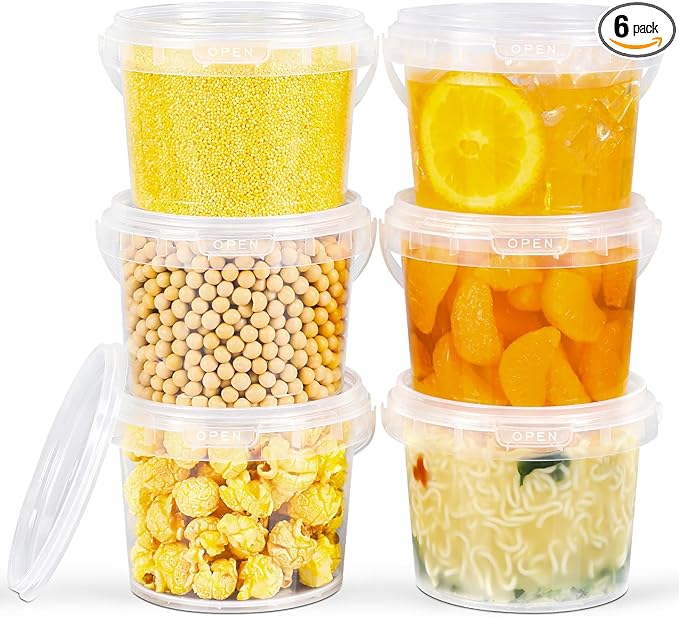 ASEVAT 32oz Airtight Plastic Storage Containers, Reusable Food Prep Containers, Stackable Microwave Safe Bowls With Lids, Freezer Safe Containers, Sauce, Soup (6Pack)