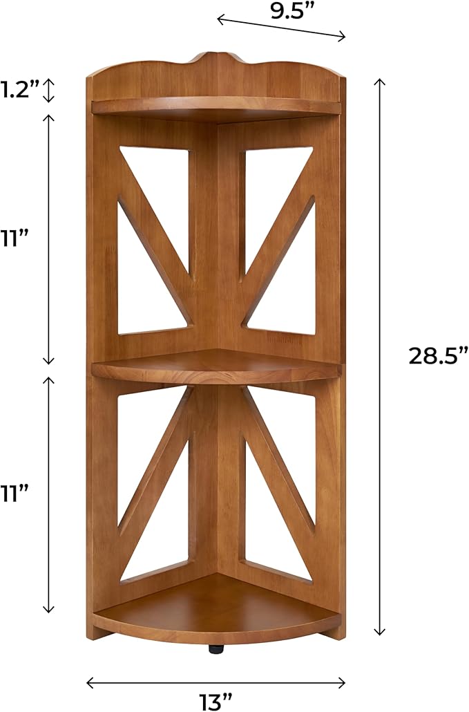Corner Shelf Stand, Corner Bookshelf, Small Corner Shelves by Natural Wood, Plant Stand, Corner Bookcase for Living Room, Home Office, Bedroom, (Brown, 3 Tier)