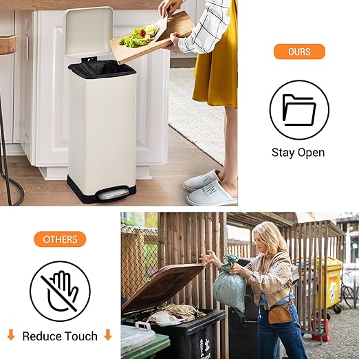 30 Liter/8 Gallon Kitchen Trash Can, Fingerprint-Proof Stainless Steel Garbage Can with Soft Close Lid, Foot Pedal, Removable Inner Bucket for Home, Office, Bedroom, Bathroom, Beige