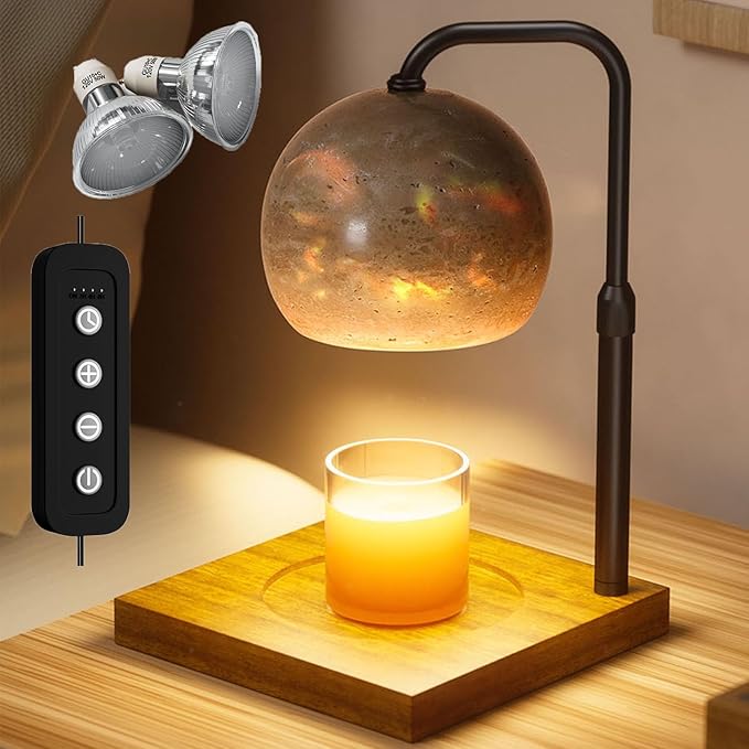 Candle Warmer Lamp With Timer, Adjustable Height Dimmable for Bedroom, Wax Lamp for Scented Candles With Marble, 2 Bulbs House Warming Gifts for Mom (Ball)