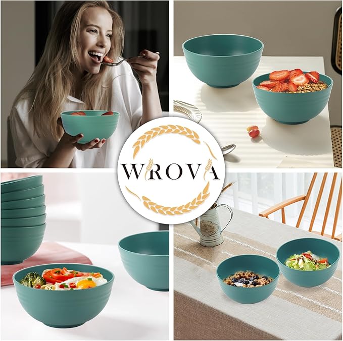 Wheat Straw Bowl Sets,8 PCS Unbreakable Cereal Bowls 26 OZ,Microwave and Dishwasher Safe Bowls,Kids Bowl suitable for cereal,salad,snack and soup (Green)