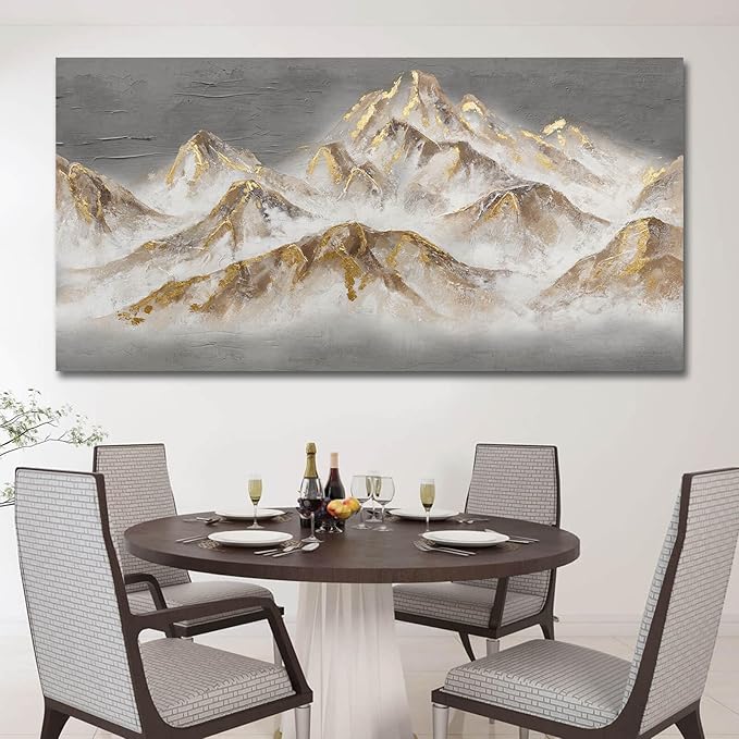 SDYA Mountain Wall Art Gold Pictures Wall Decor Grey Textured Poster for Living Room Dining Room Nature Wall Paintings for Bedroom 24x48 Inch