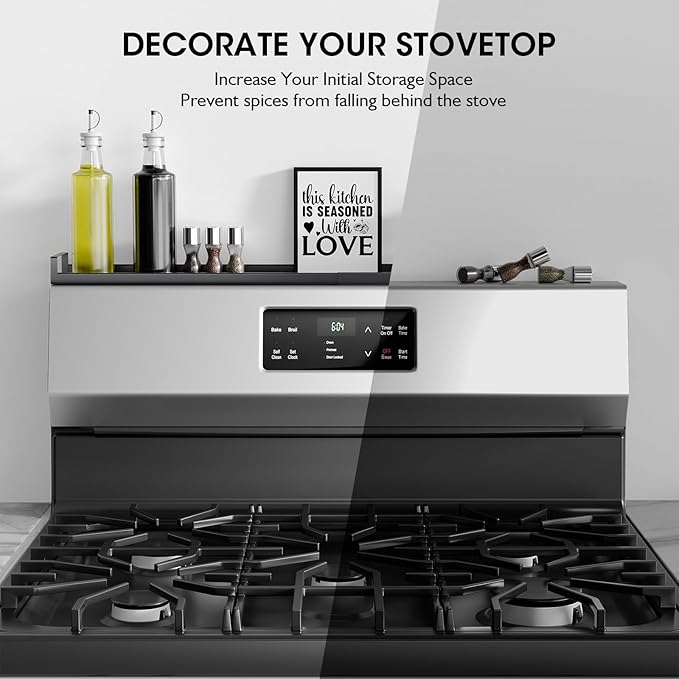 Bumusty 4X Strong Magnetic Shelf for Stove Top, 30" Adjustable Oven Shelf Spice Rack Over the Stove, Seasoning Organizer Kitchen Shelves, Matte Black