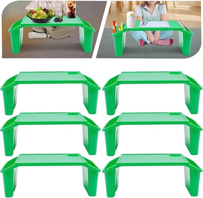 Set of 6 Kids Lap Desk Tray, Portable Activity Table, Plastic, Stackable for Drawing, Writing, Eating, Classroom, 19.69" L x 9.84" W x 7.09" H, Green