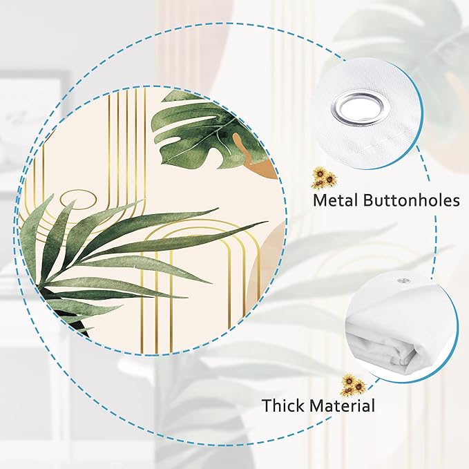 Glawry Small Stall Narrow Shower Curtain 39Wx72L Inches Single Tropical Boho Mid Century Leaves Abstract Bathroom Palm Leaf Plant Green Minimalist Bath Accessories Art Home Decor Fabric 7 Pack Hooks