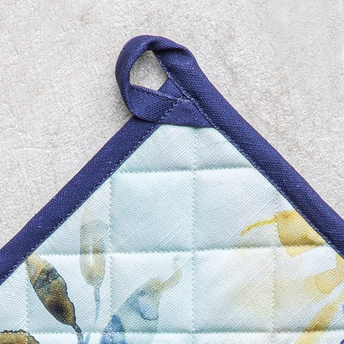 Maison d' Hermine Pot Holders 100% Cotton Heat Resistant Potholders 8" x 8" Hot Pads with Loop BBQ, Cooking, Baking, Grilling, Kitchen, Handling Hot Pans Spring/Summer (Pack of 1, Lazy Summer Days)
