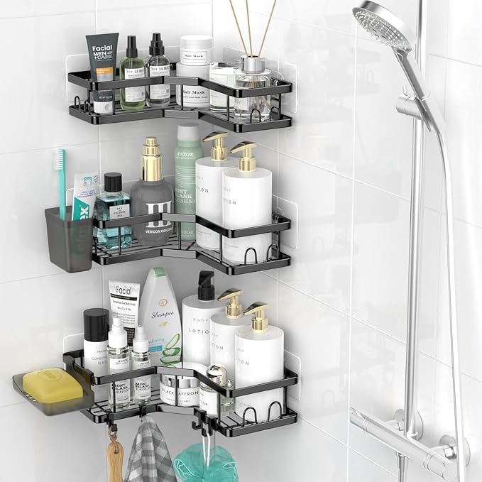 Corner Shower Caddy Bathroom Organizer Adhesive Shower Rack Bathtub Shelves - 3Pack No Drilling Shower Shelf - Rustproof Bath Tub Organizer