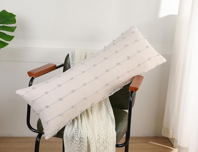 Long Lumbar Throw Pillow Cover 14x36,Stripe Pattern Cotton Grey Boho Extra Long Decorative Pillow Cover Pillow Case Cushion Cover for Bed Sofa Couch Farmhouse,Skinny Modern Accent