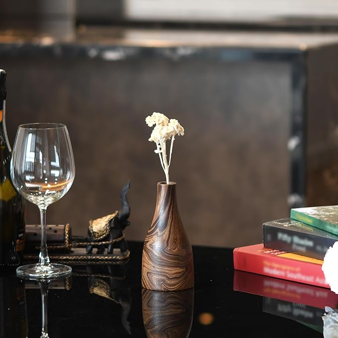 Aeravida Artistic Grain Pattern Natural Mango Tree Wood Flower Vase | Mango Tree Wood Flower Vase | Handmade Home Office Table Vase| Flower Vases Decorative for Living Room (1PCS)