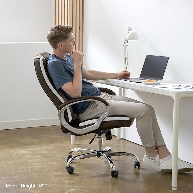 NEO CHAIR Office Desk Ergonomic Gaming Chair High Back Adjustable Computer Chair with Wheels and Lumbar Support Comfy Leather Executive Swivel (Brown)