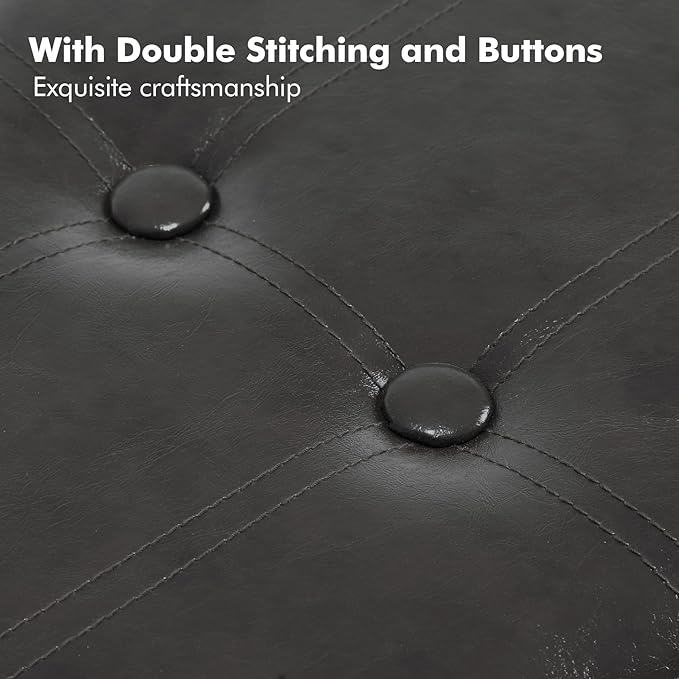 Apicizon 35.5" Shoe Rack Bench, 3-Tier Entryway Bench, with Leather Seat and Metal Frame, Loads 300 lb, Suitable for Living Room, Hallway, Mudroom, Doorway, Black