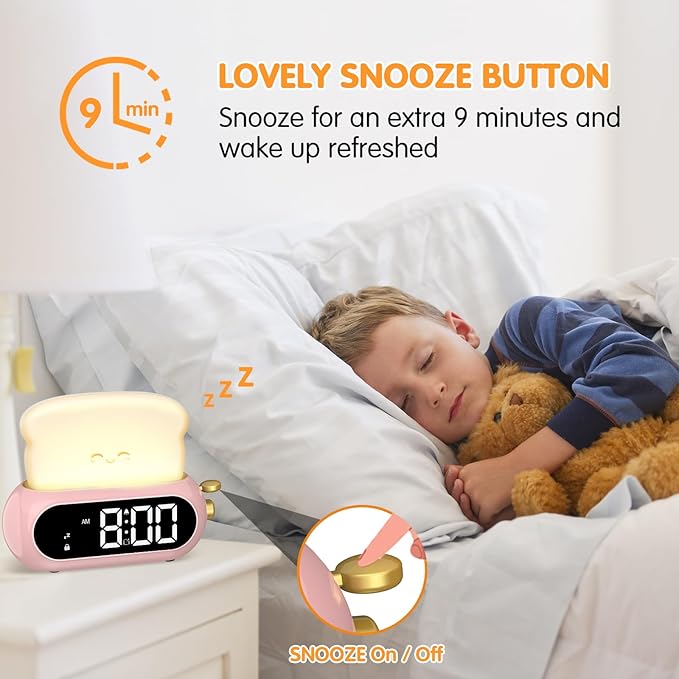 Cute Digital Clock for Bedrooms, Kids Alarm Clocks with Night Light Lamp, 10 Alarm Tones, Adjustable Brightness, Nap Timer, Snooze, Power-off Memory, Bedside Clocks for Girls Kids Teens Birthday Gifts