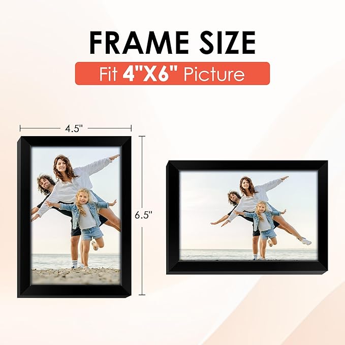 FIXSMITH 4x6 Picture Frame Set of 6, Black Photo Frames Bulk with HD Plexiglass for Wall Hanging or Tabletop Display, Multi Picture Frames Collage for Wall Decor