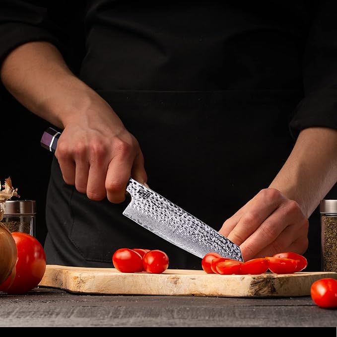 FINDKING Eternity Series Japanese Kiritsuke Knife with ABS sheath, Multi-Purpose Gyuto Chef knife, 9Cr18MoV Damascus Steel Blade, Resin Octagonal Handle, for Meat, Fruits, Vegetables,9 Inches