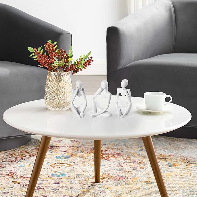 Thinker Statue Gold Decor Abstract Art Sculpture, Golden Resin Collectible Figurines for Home Living Room Office Shelf Decoration,Great Gifts Ideas (White)