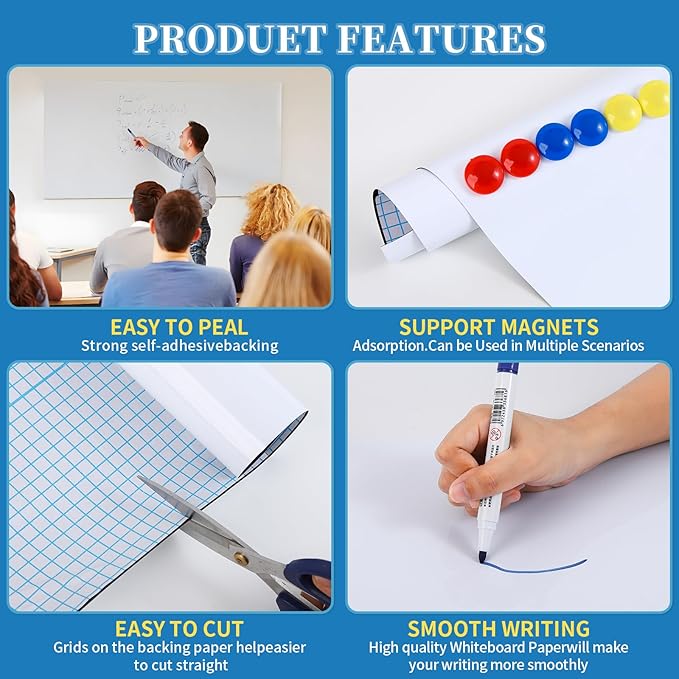 Magnetic Dry Erase Whiteboard 80"×18" (Can Be Cut into 2 pcs 40"×18") | Self-Adhesive Flexible Wall Board Kit with 11 Markers, 6 Magnets, Eraser & Holder | Ultra Smooth Writing, Effortless Cleaning
