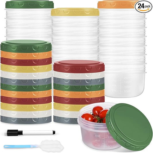 24pcs 10 oz Small Plastic Containers with Lids, Salad Dressing Container Reusable Small Food Storage Containers for Meal Prep, Leakproof, Microwave Dishwasher Freezer Safe, BPA-Free