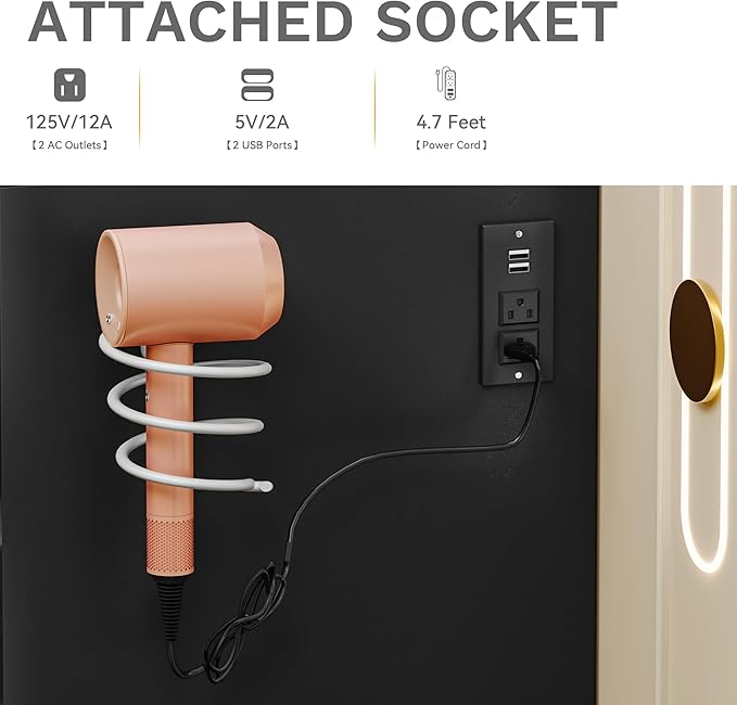 DWVO 46'' Glass Top Vanity Desk with 10 Drawers, Makeup Vanity Set with with Large Mirror and 12 LED Lights, Dressing Table with Charging Station & Storage Chair, 3-Color Light Modes, Black