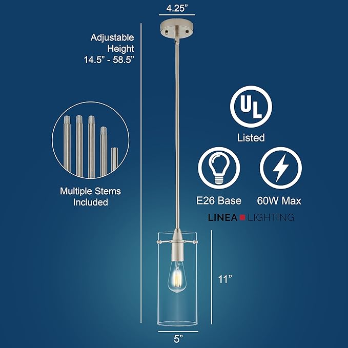 Brushed Nickel Pendant Lights Kitchen Island - Large Clear Glass Pendant Light Fixture