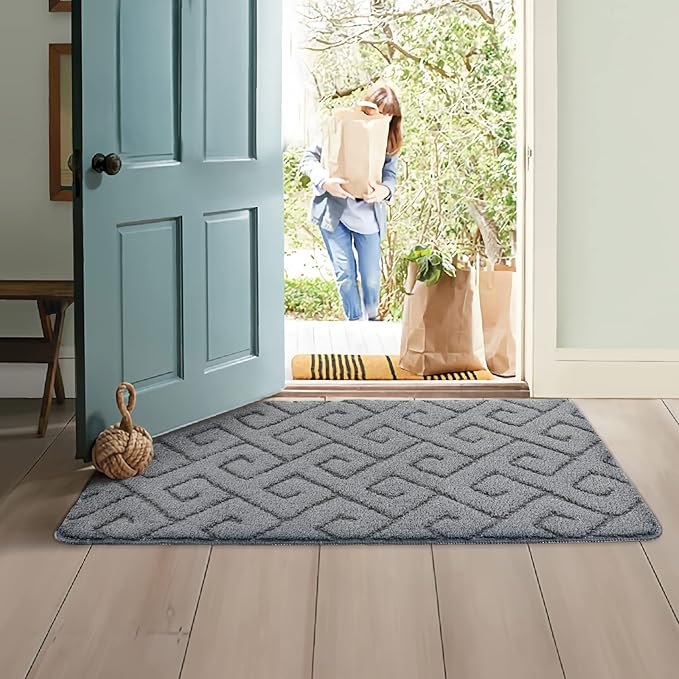 Walensee Indoor Doormat, Front Door Mat for Entrance (32"x48"Light Grey) Machine Washable Entryway Rug, Non Slip Trapper Door Rugs Absorbent Dirt Low Profile Shoes Scraper Inside Floor Mats for Entry