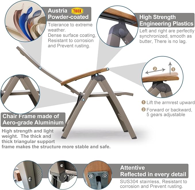 Folding Chair, Indoor & Outdoor Balcony, Patio Porch, Garden Lawn, Pool, for Comfortable Black Foldable Chairs, Portable Cozy Recliner, Metal Frame, Heavy Duty Durable