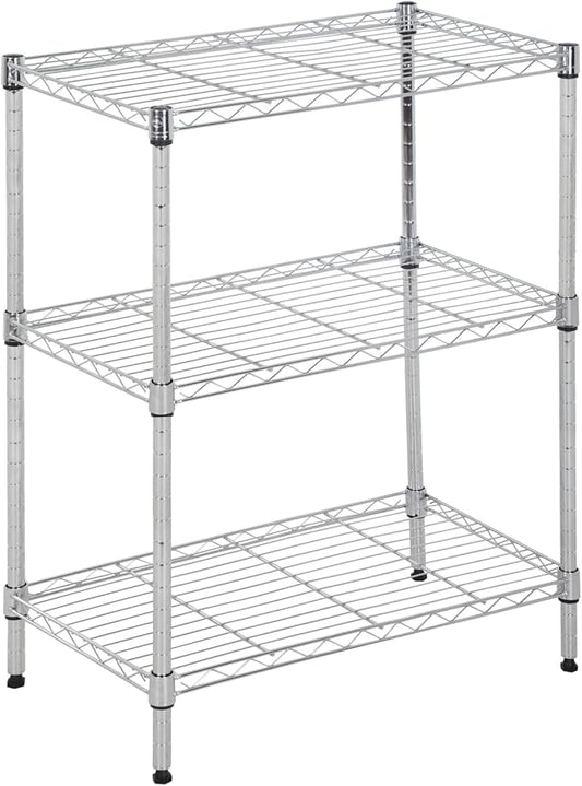 PayLessHere Shelf Shelving Pantry Storage Cabinet Heavy Duty 3 Tier Metal Storage Shelf 450 lbs Total Capacity NSF Certified Space Saving Design Adjustable Feet Easy Assembly (Chrome)