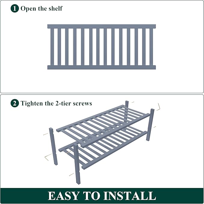 Smiry Bamboo Shoe Rack for Closet, 2 Tier Wooden Stackable Shoe Organizer, Free Standing Shoes Storage Shelf for Entryway, Front Door Entrance, Grey
