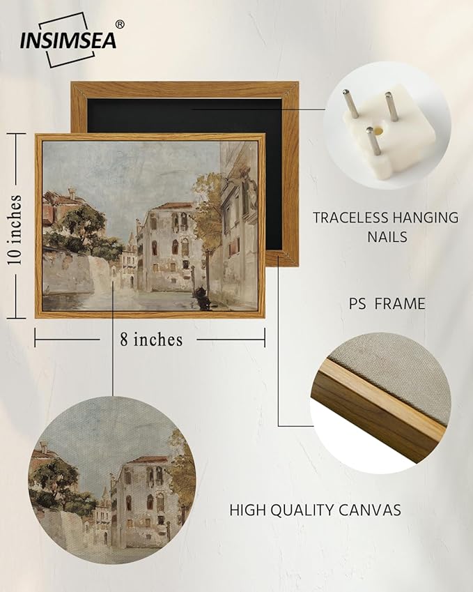 InSimSea Framed Wall Art for Living Room Classical Cityscape Painting Vintage Wall Decoration View of Venice Moody Canvas Print Bathroom Pictures Farmhouse Shelf Decor Office Home Rustic Decor 8x10in