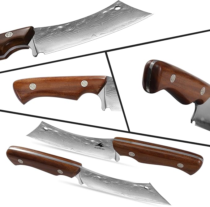 Kitchen Utility Knife, 4.3 Inch - Damascus Steel Carving Knife with Leather Scabbard, Ergonomic Full Tang Handle for Home Kitchen Cooking Outdoor Camping BBQ