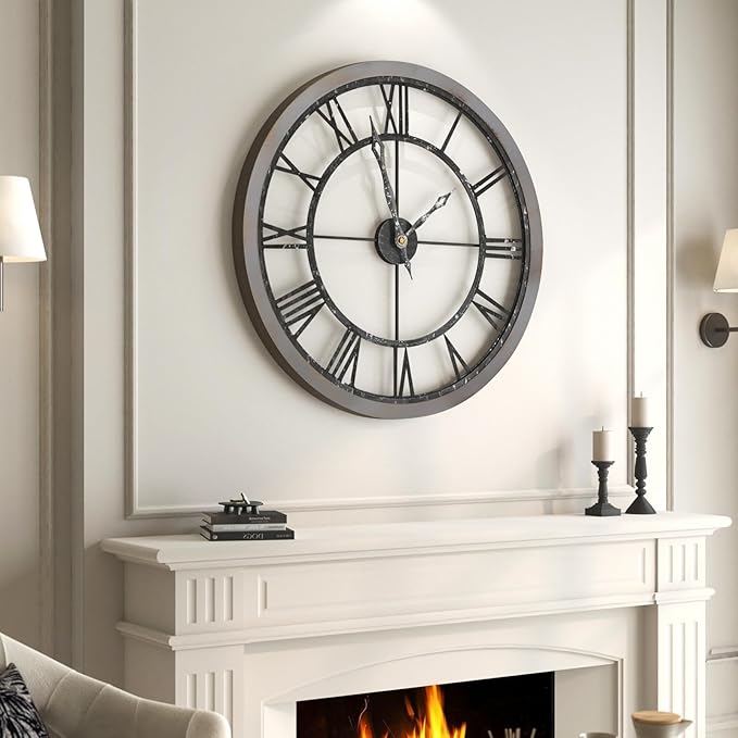 30 Inch Large Wall Clock for Living Room Decor, Modern Wood Decorative Wall Clocks with Solid Wooden Frame, Battery Operated Silent Non-Ticking Clock - Roman Numerals