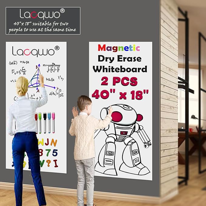 2 Pcs Magnetic Dry Erase White Board Contact Paper for Wall 40"x 18" Adhesive Whiteboard Sticker Roll with 53 Magnet Letters for Kids Peel and Stick Whiteboard Wallpaper Magnetic Pain