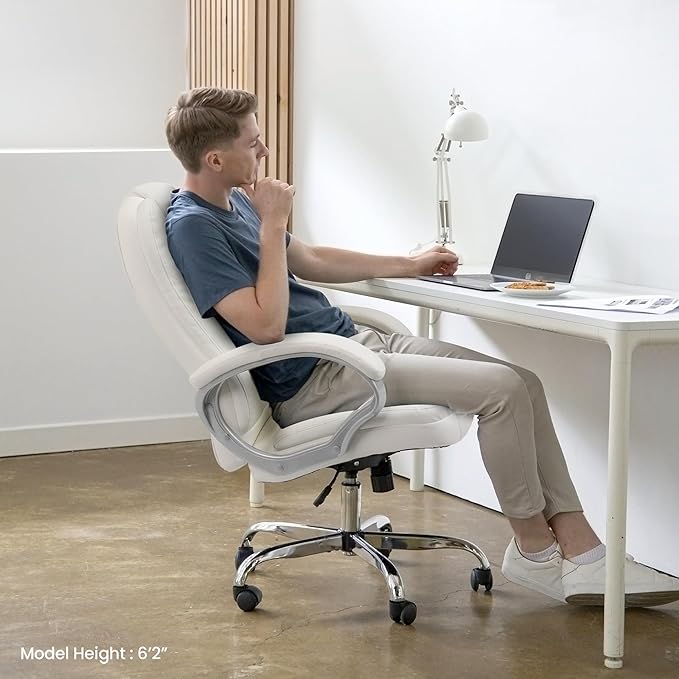 NEO CHAIR Office Desk Ergonomic Gaming Chair High Back Adjustable Computer Chair with Wheels and Lumbar Support Comfy Leather Executive Swivel (White)