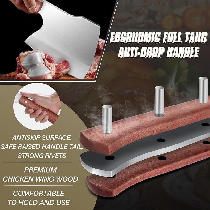 Dream Reach Meat Cleaver Knife Heavy Duty Bone Chopper Stainless Steel Butcher Axe Hand Forged Butcher Knife Meat Bone Cleaver for Kitchen Outdoor BBQ