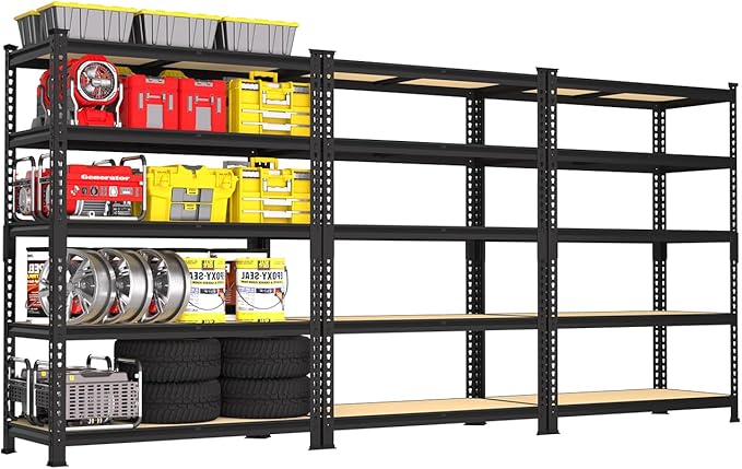 PrimeZone 35.5" x 12" x 72" Heavy Duty Storage Shelves - 5 Tier Adjustable Garage Storage Shelving, Metal Storage Utility Rack Shelf Unit for Warehouse Pantry Closet Kitchen, Black, 3 Pack