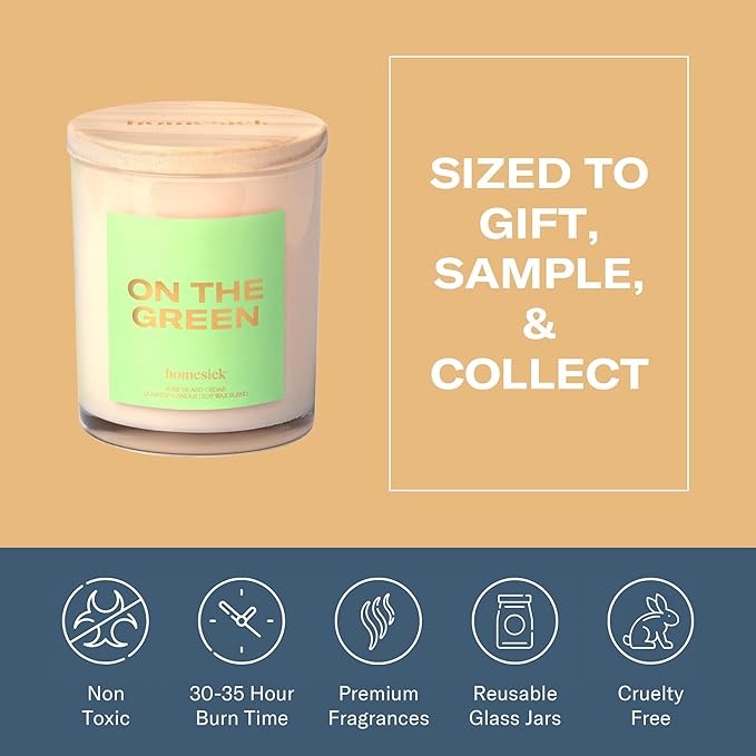 Homesick Scented Candles for Home (On The Green) - 7.5 oz Long-Lasting Natural Soy Wax Blend Jar Candle Gift for Women & Men for All Occasions, 30-35 Hours Burn Time - Notes of Juniper & Cedar