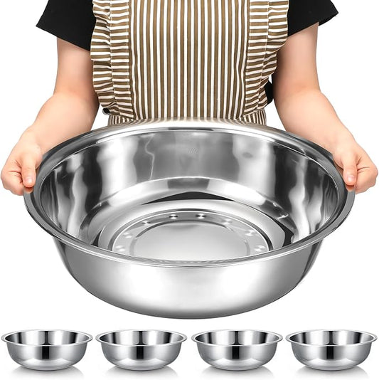 Nuogo 4 Pcs Stainless Steel Mixing Bowls Metal Mixing Bowls Extra Large Basin Salad Basin Deeper Edge Dishwasher Safe Mirror Finish for Home and Commercial, Silver (18 Inch 16 Qt)