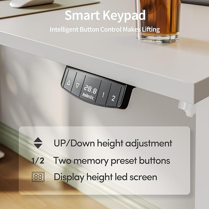 Agilestic Electric Standing Desk, 48 x 24 Inches Height Adjustable Desk, Sit Stand up for Work Office Home, Ergonomic Rising Computer Table with Memory Preset, White