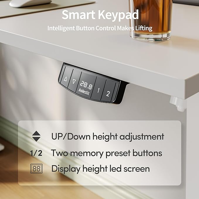 Agilestic Electric Standing Desk, Large 60 x 24 Inches Height Adjustable Desk, Sit Stand up for Work Office Home, Ergonomic Rising Computer Table with Memory Preset, White