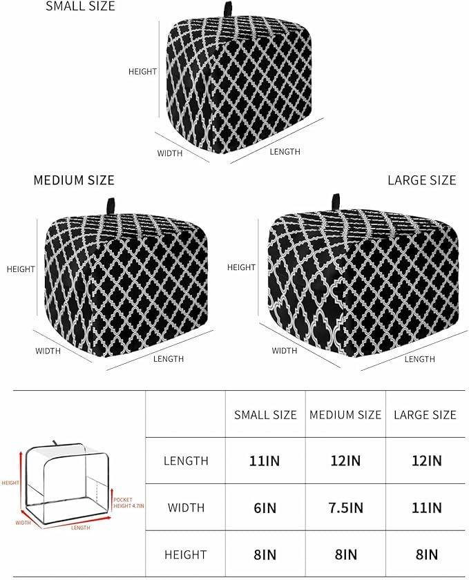 Toaster Cover 2 Slice Moroccan Pattern Toaster Oven Cover with Pockets Geometric Trellis Black Dustproof Bakeware Protector Small Kitchen Appliance Dust Covers and Fingerprint Protection for Women
